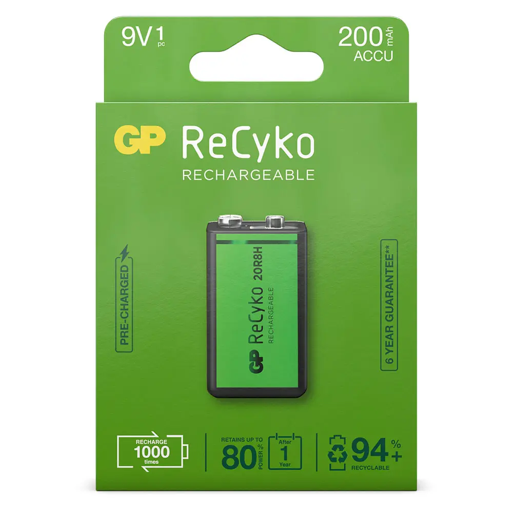 Oplaadbaar GP NiMH 200 mAh ReCyko 9V 1 stuk