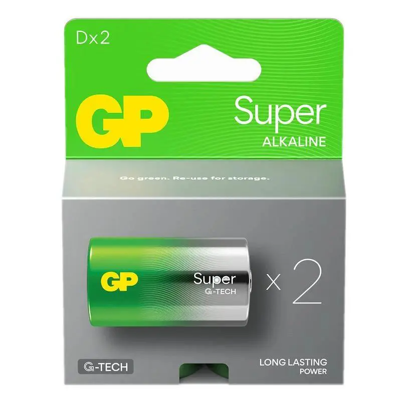 D Mono batterij GP Alkaline Super 1,5V 2 stuks