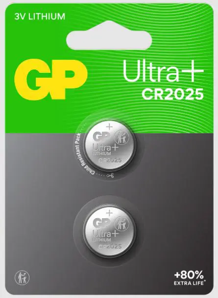 CR2025 GP Ultra Plus Lithium knoopcel 3V 2 stuks