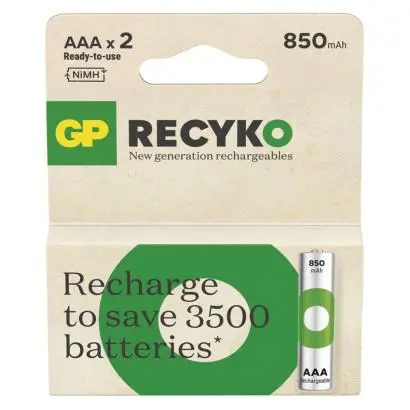 AAA batterij Oplaadbaar GP NiMH 850 mAh ReCyko 1,2V 2 stuks