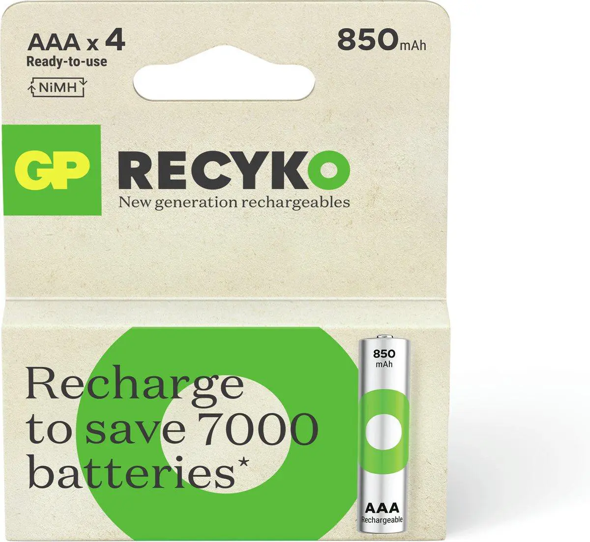AAA batterij Oplaadbaar GP NiMH 850 mAh ReCyko 1,2V 4 stuks
