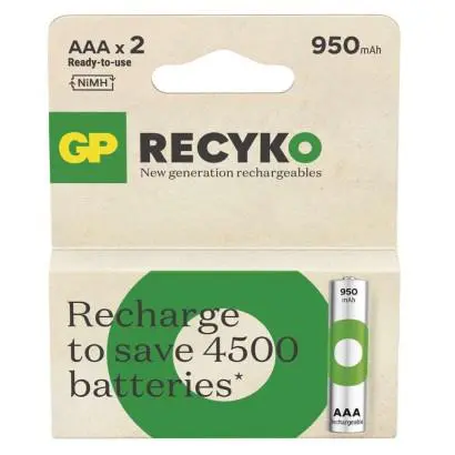 AAA batterij Oplaadbaar GP NiMH 950 mAh ReCyko 1,2V 2 stuks