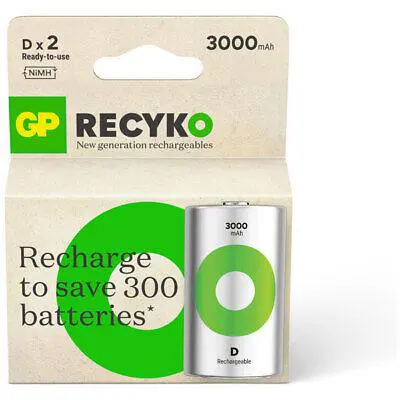 D Mono batterij Oplaadbaar GP NiMH 3000 mAh ReCyko 1,2V 2 stuks