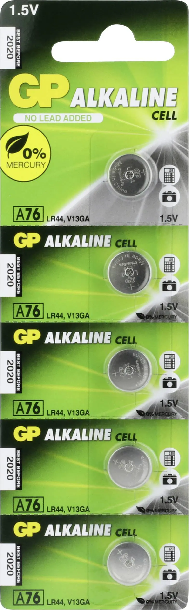76A GP Alkaline knoopcel LR44 1,5V 5 stuks