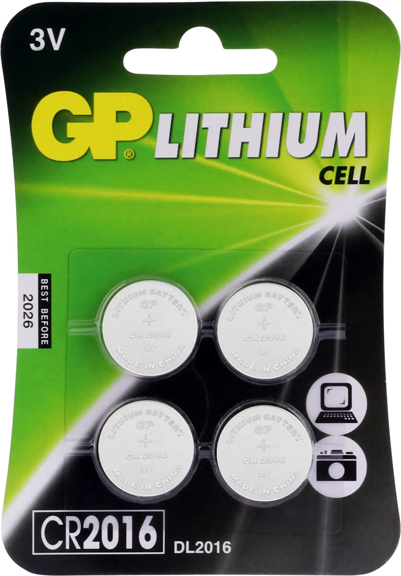 CR2016 GP Lithium knoopcel 3V 4 stuks