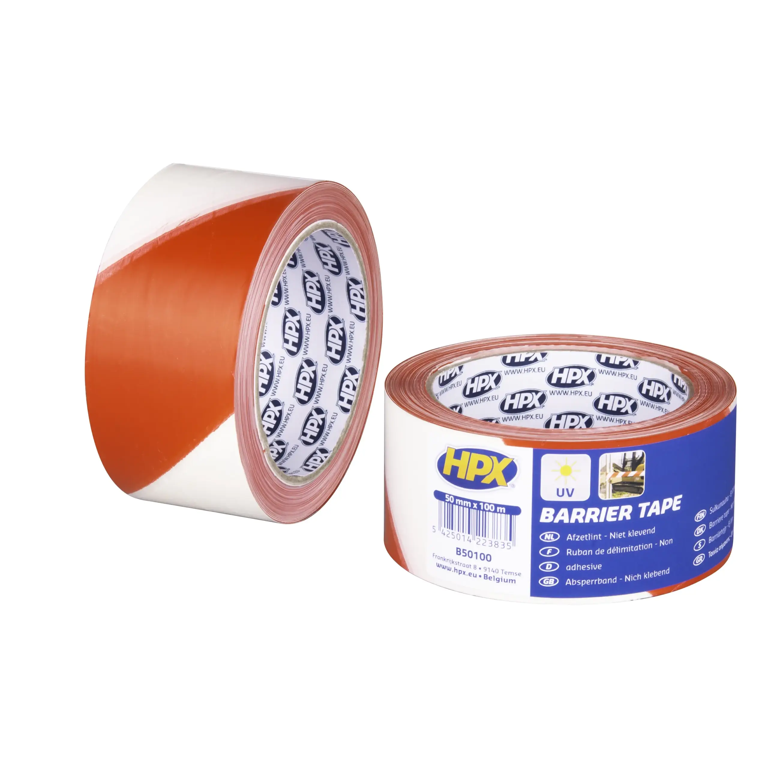 Afzetlint – wit/rood 50mm x 100m