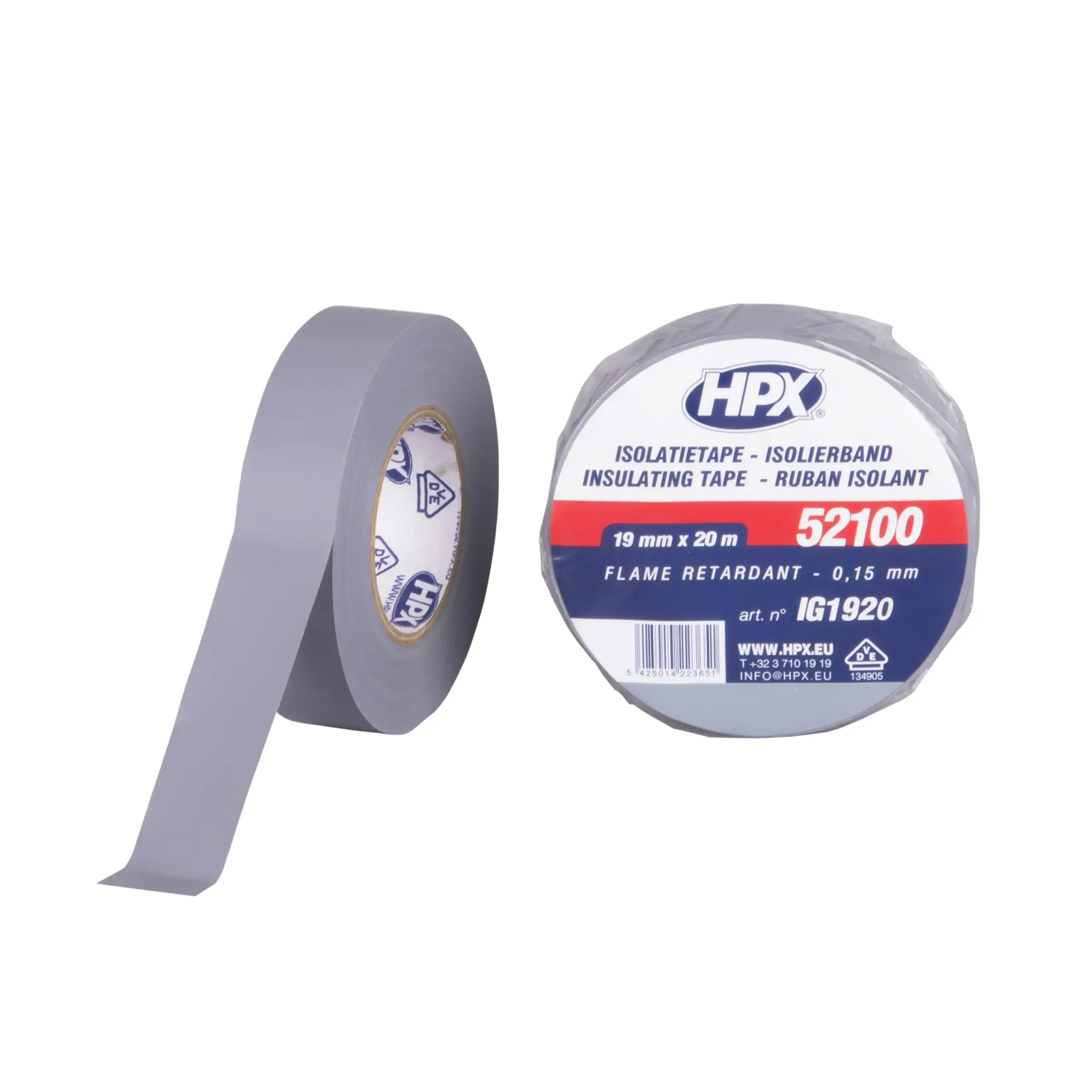 PVC isolatietape VDE – grijs 19mm x 20m