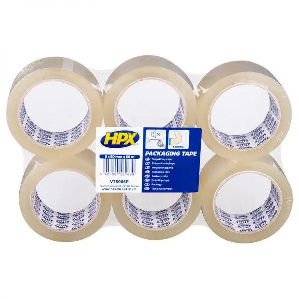 Verpakkingstape flatpack 6 rollen – transparant 50mm x 66m