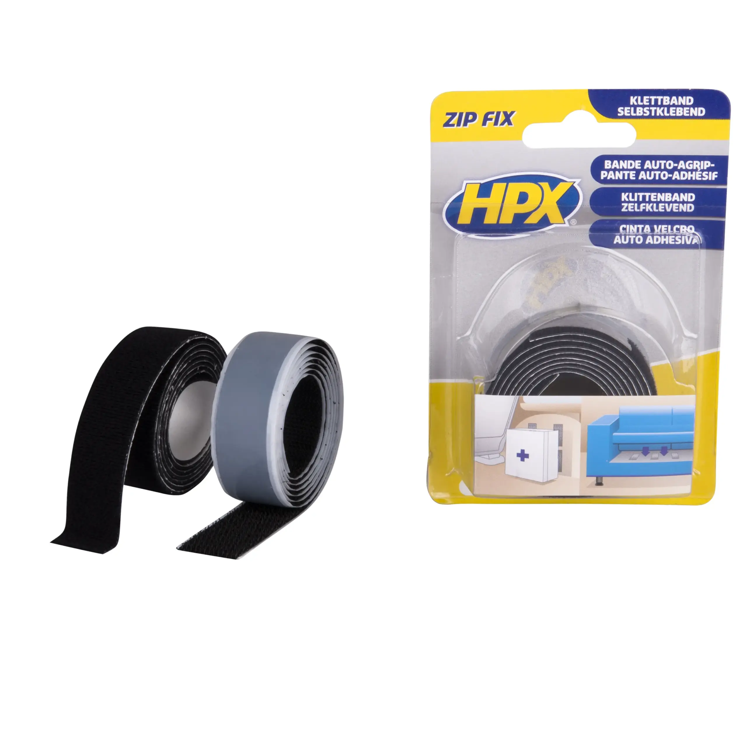 Zip fix klittenband (haak+lus) – zwart 2 x 20mm x 1m