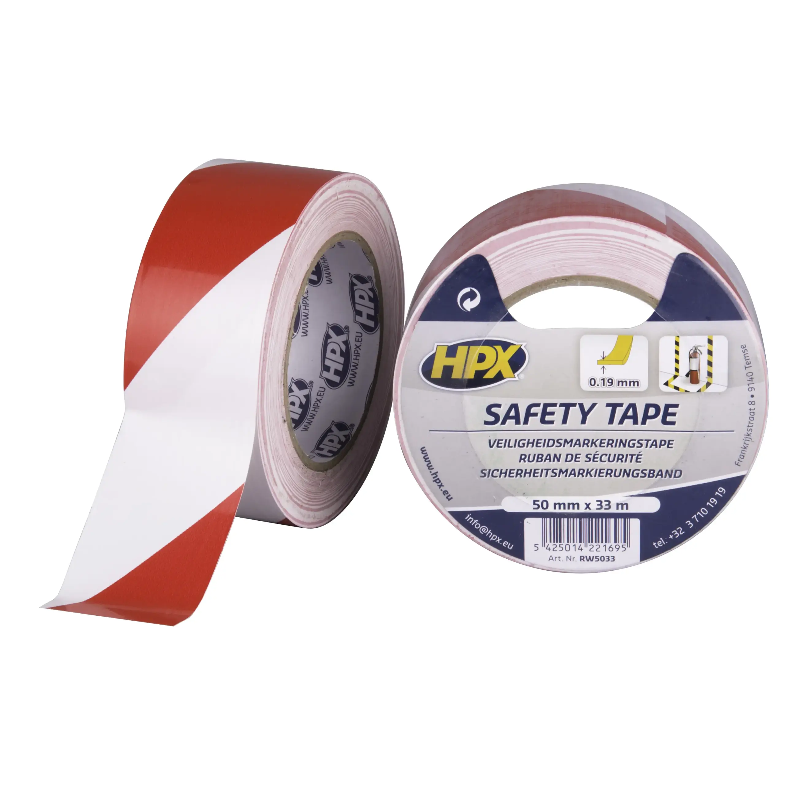 Zelfklevende markeringstape – wit/rood 50mm x 33m