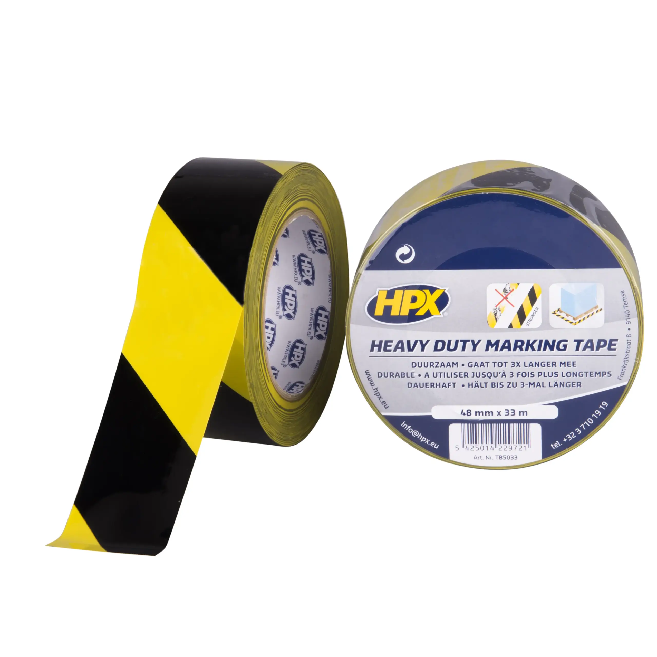 Zelfklevende hoogwaardige markeringstape  – geel/zwart 48mm x 33m