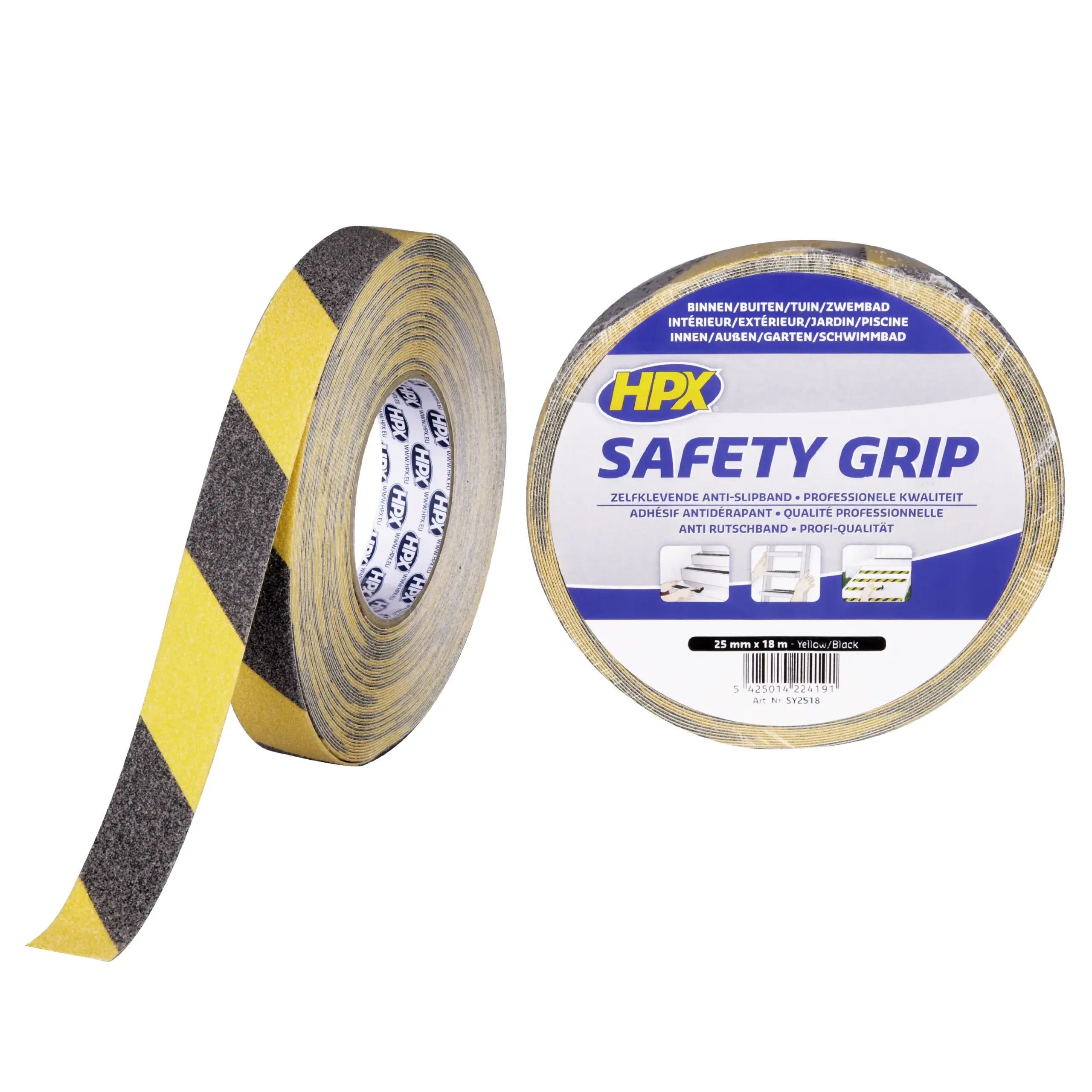 Anti-slip tape – zwart/geel 25mm x 18m