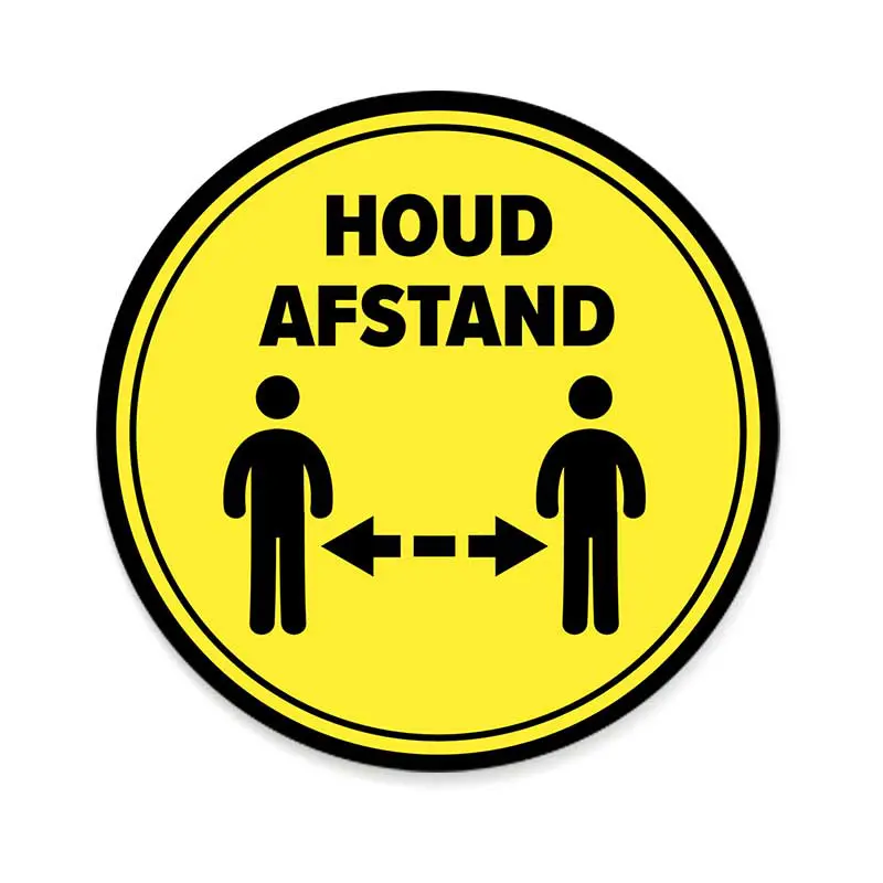 Raam- / Vloersticker rond geel “Houd afstand” (5)
