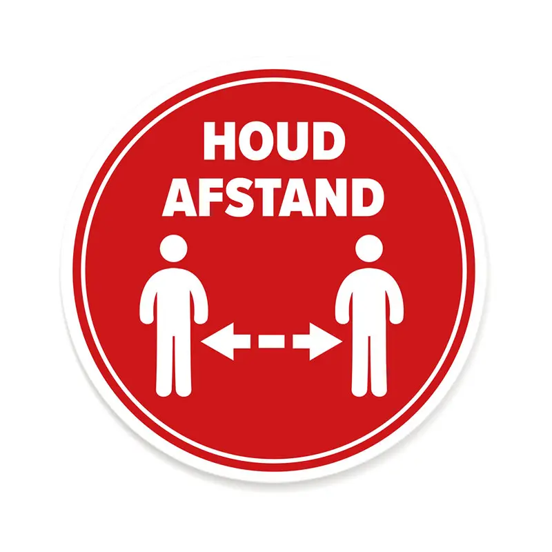 Raam- / Vloersticker rond rood “Houd afstand” (5)