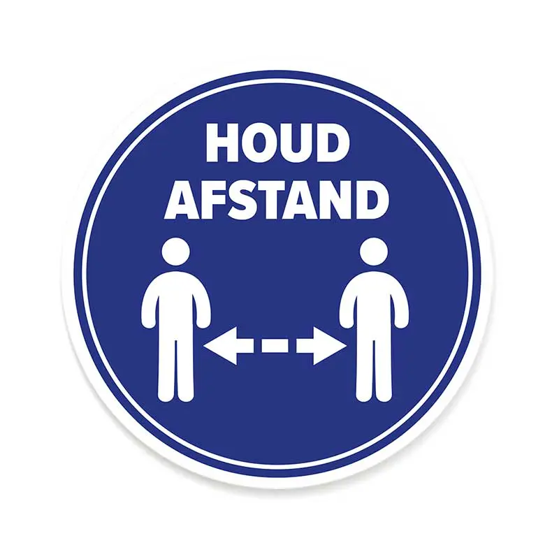 Raam- / Vloersticker rond blauw “Houd afstand” (5)