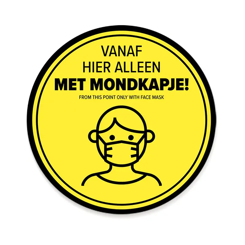 Raam- / Vloersticker rond  geel “Mondkapje verplicht” (5)