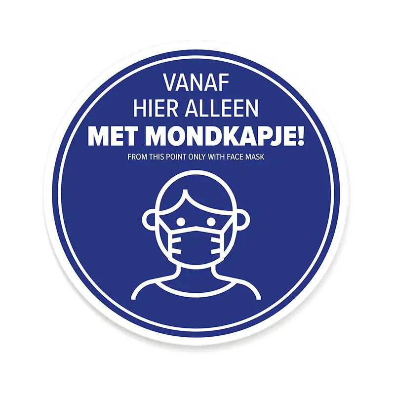 Raam- / Vloersticker rond  blauw  “Mondkapje verplicht” (5)