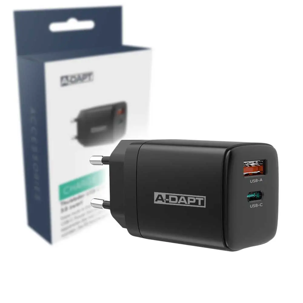 Thuislader USB-C PD 30W + USB QC 3.0 zwart