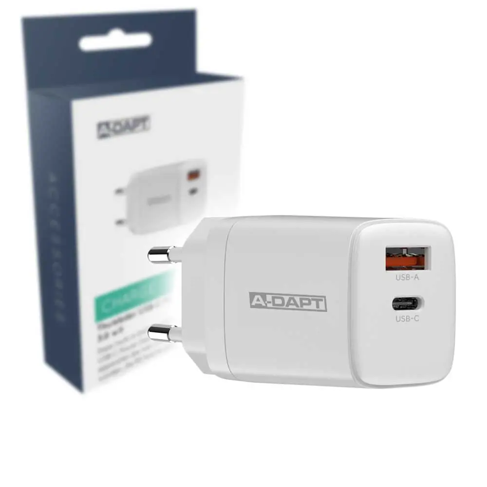 Thuislader USB-C PD 30W + USB QC 3.0 wit