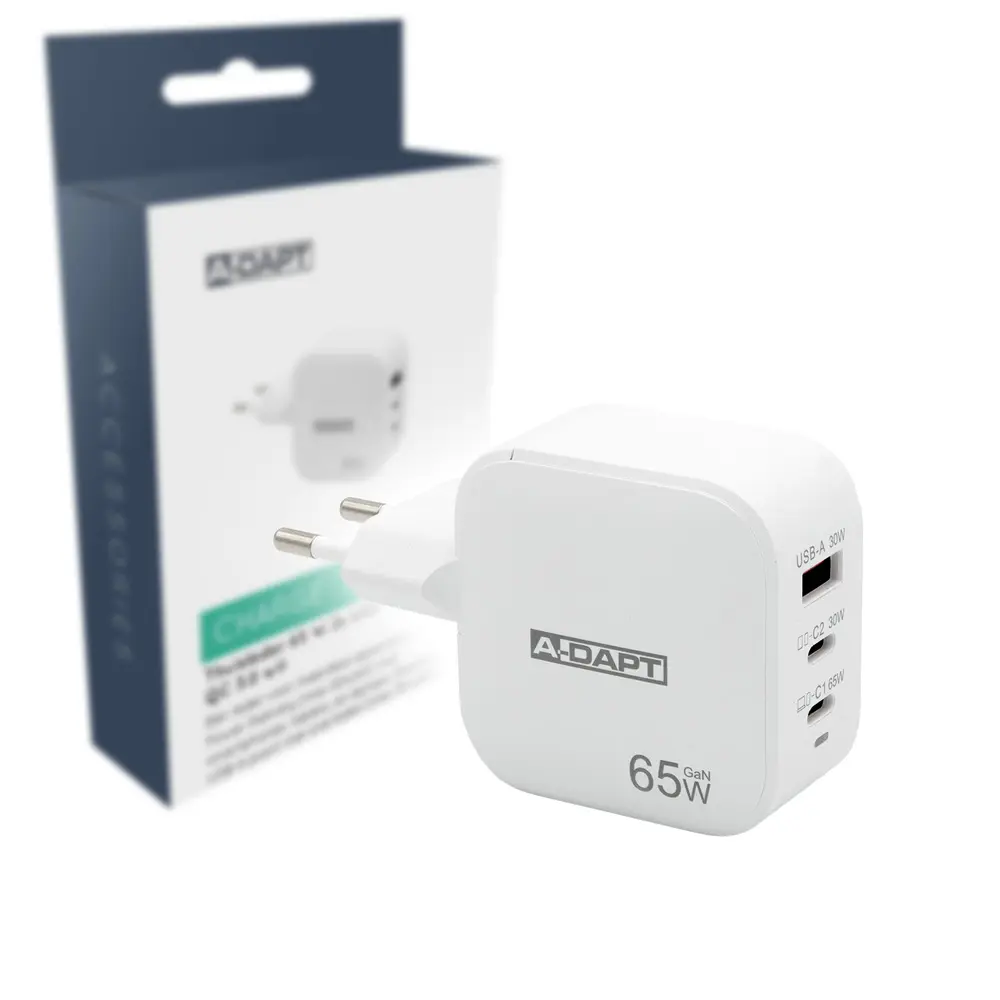 Thuislader 65 W 2x USB-C PD + USB QC 3.0 wit