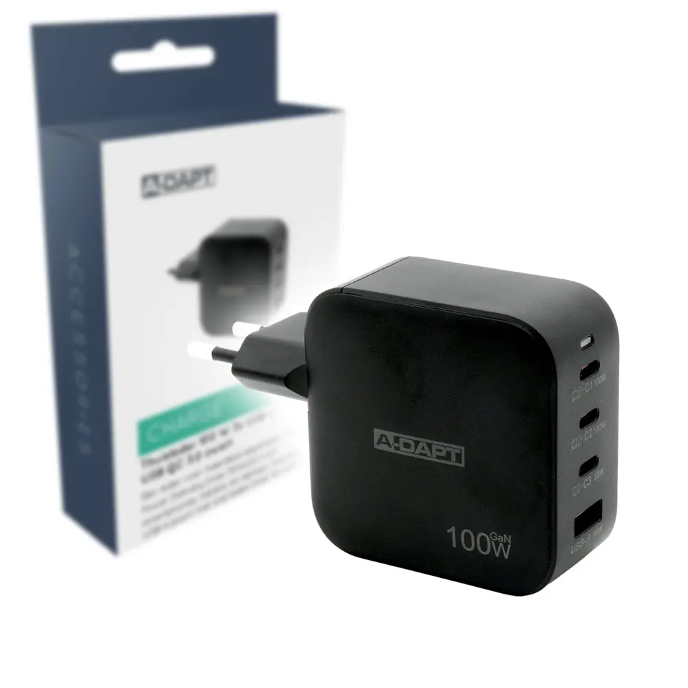 Thuislader 100 W 3x USB-C PD + USB QC 3.0 zwart