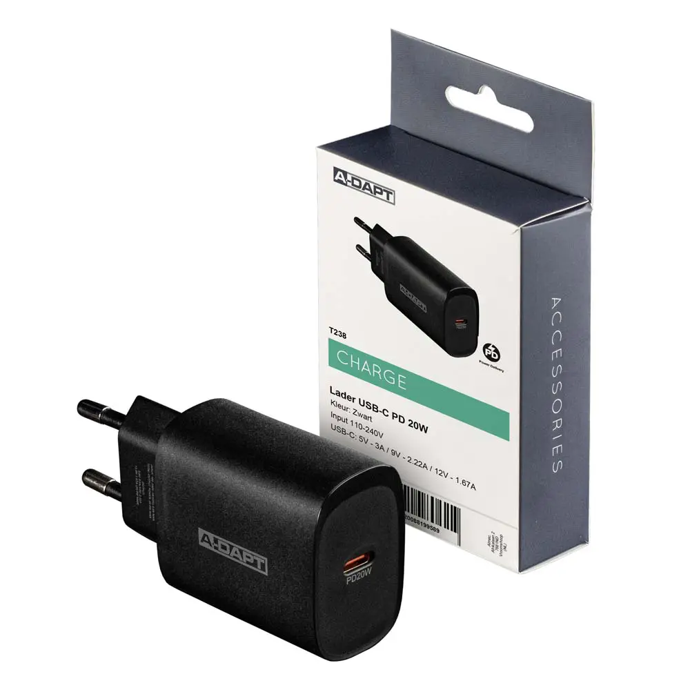 Thuislader 20W 1x USB-C PD zwart
