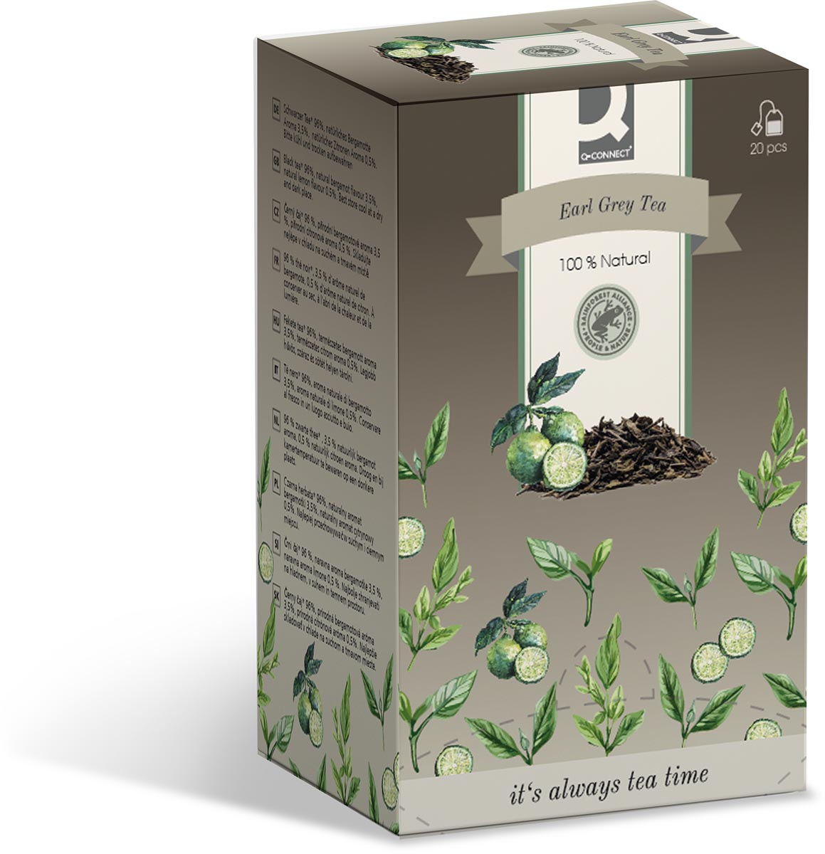 Q-CONNECT thee, earl grey, zakje van 1,5 g, doos van 20 zakjes