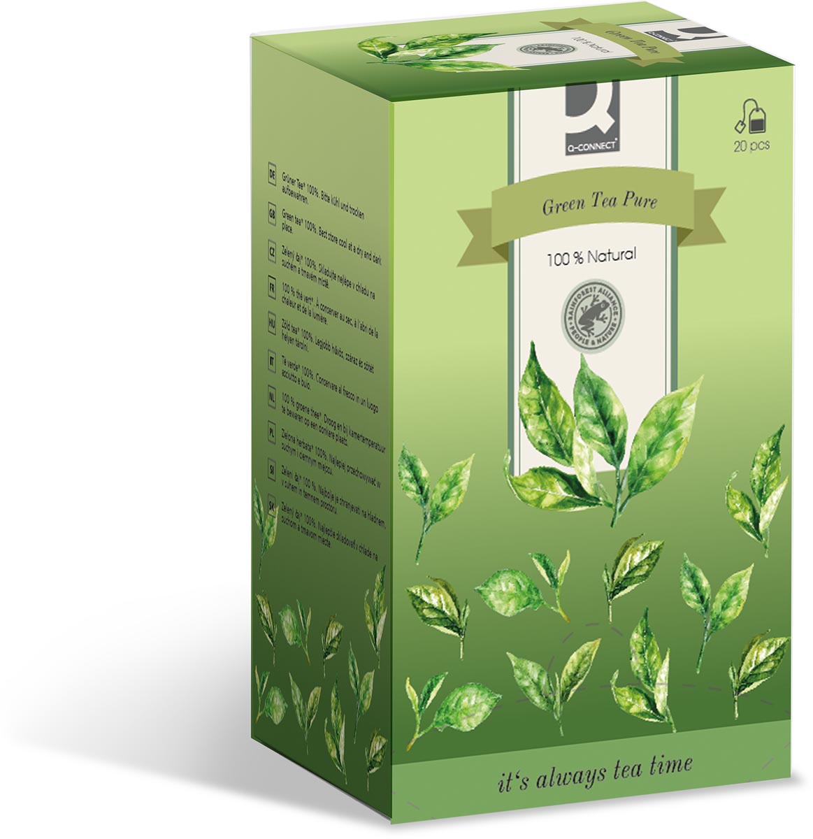 Q-CONNECT thee, Green tea pure, zakje van 1,5 g, doos van 20 zakjes