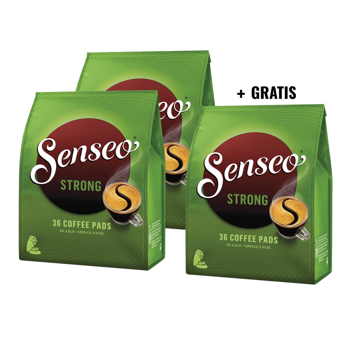 ACTIE SENSEO: 2 + 1 GRATIS: Senseo Strong, zakje van 36 koffiepads